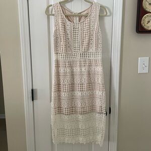 Soieblu Cream and Tan Lace Midi Dress
